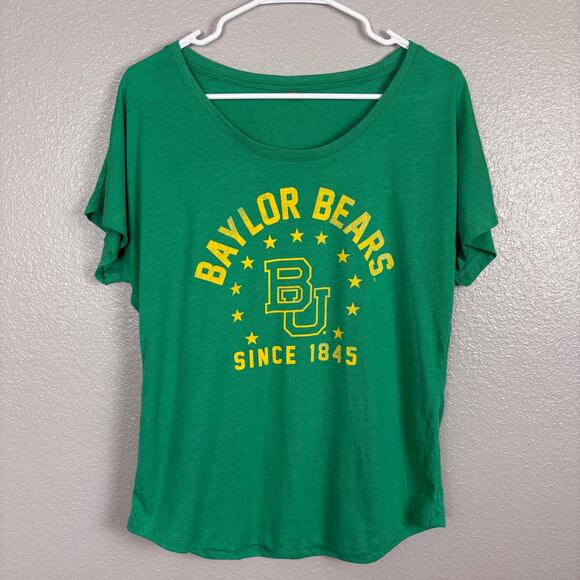 Baylor Bears Approx Sz L Green & Yellow Women’s Scoop Neck Short Sleeved T-shirt - Picture 1 of 4